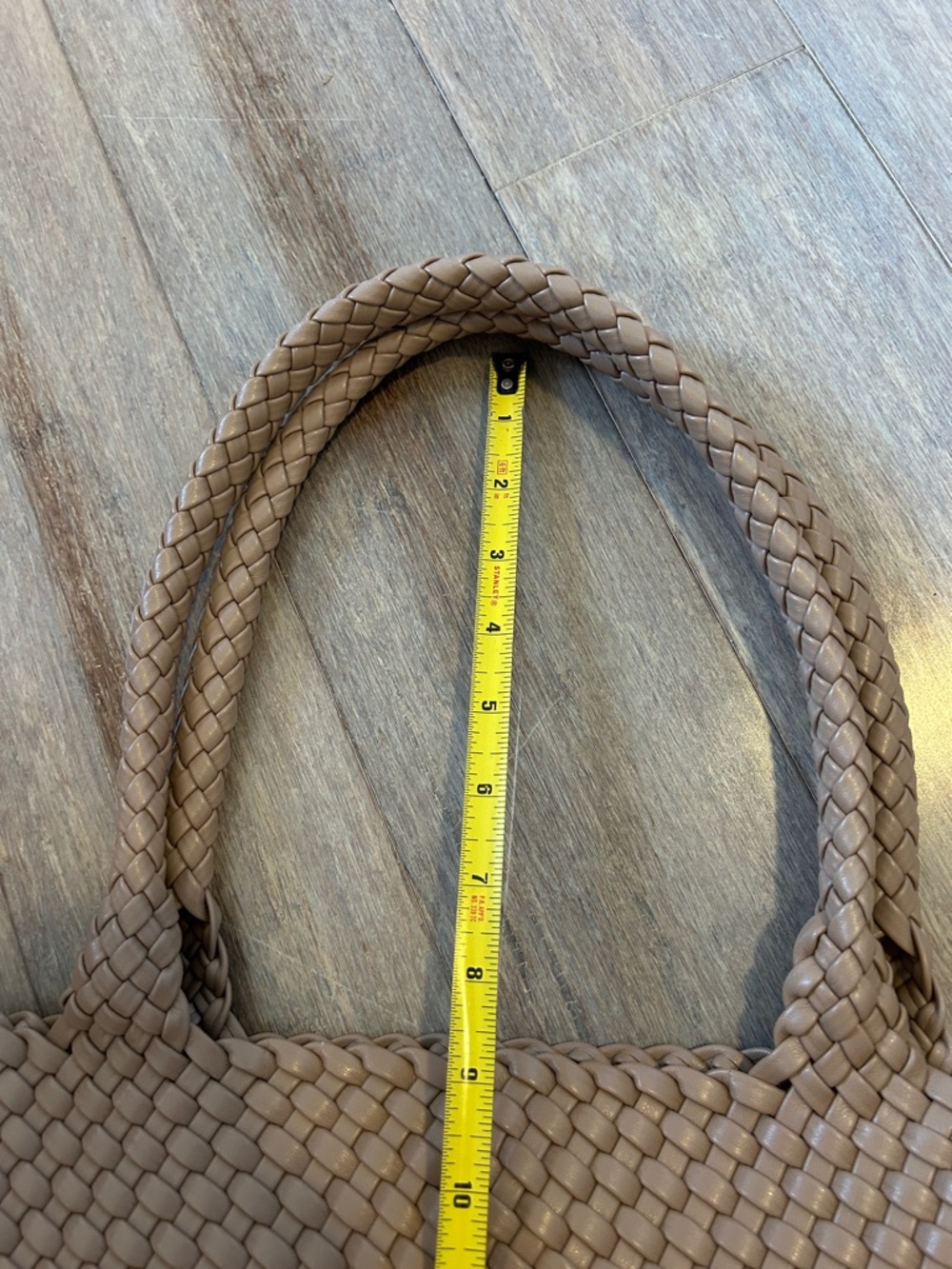 Beige Faux leather Woven Tote Handbag in Taupe mid size sturdy trendy bag - Picture 16 of 16